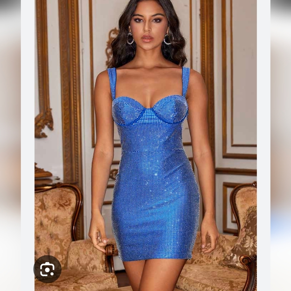 Elegant Blue Rhinestone Dress STACEES SZ.6 NWT